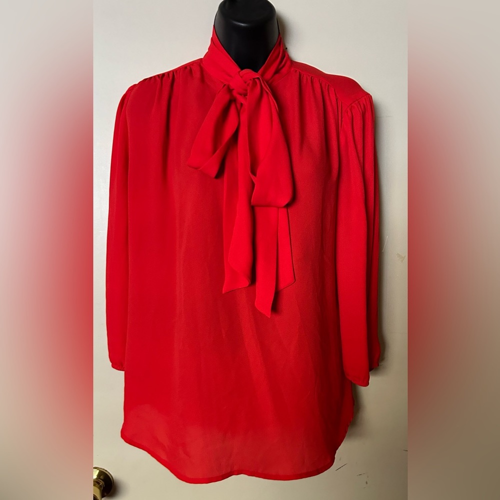 Fire Red Tie Neck Blouse